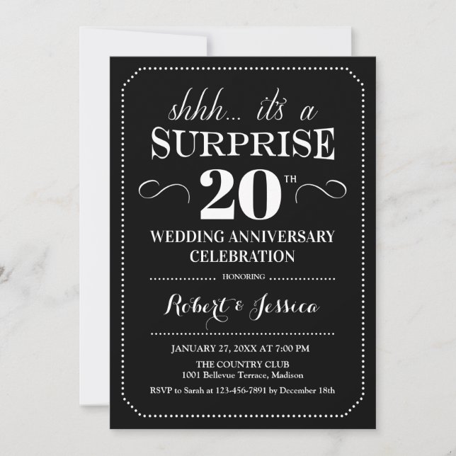 Invitation 20e anniversaire du Mariage surprise - Blanc noir (Devant)