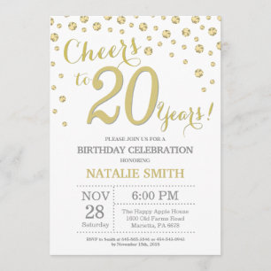 Invitation 20e anniversaire Gold Parties scintillant Diamond 