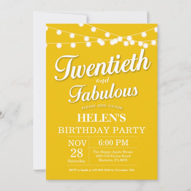 Invitation 20e anniversaire Jaune Fabuleux (Devant)