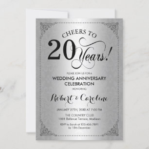 Invitation 20e anniversaire Mariage - Damas noir d'argent