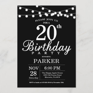 Invitation 20e anniversaire Noir et blanc