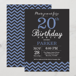 Invitation 20e anniversaire Noir et Bleu