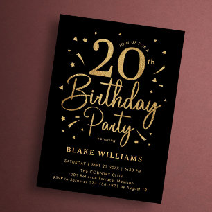 Invitation 20e Anniversaire Noir Or