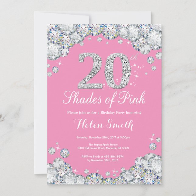 Invitation 20e anniversaire Pink and Silver Diamon (Devant)