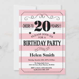Invitation 20e anniversaire Pink and White Stripes