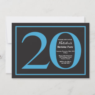 Invitation 20e Anniversaire Tableau Noir Bleu et Noir