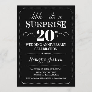 Invitation 20e Mariage anniversaire surprise - Blanc noir