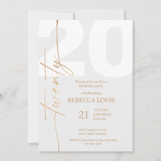 Invitation 20th Twentieth Birthday Modern Twenty Party 