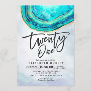 Invitation 21 Anniversaire de fête Turquoise Gold Agate Geode
