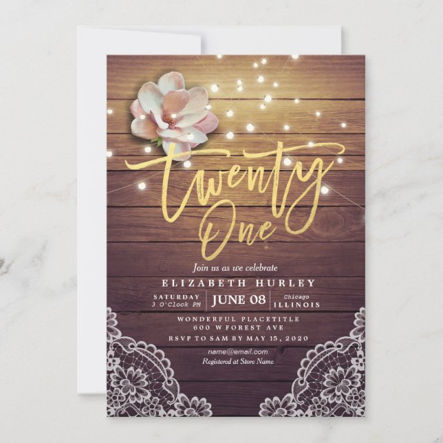 Invitation 21 Fleurs Fête Anniversaire Luminaires à cordes De (Devant)