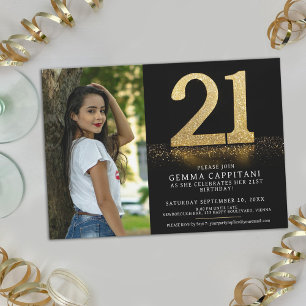 Invitation 21 parties scintillant d'or 21ème anniversaire pho