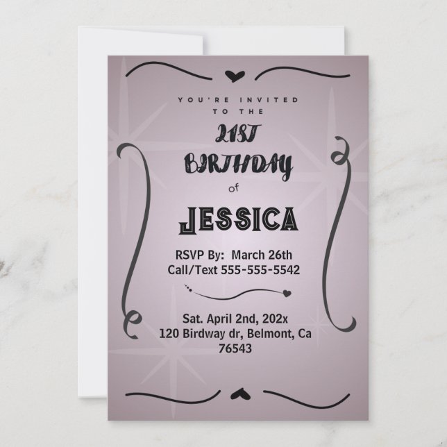 Invitation 21 st Birthday Personalized Digital (Devant)