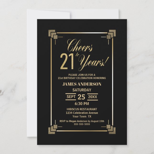 Invitation 21e anniversaire Black and Gold Party (Devant)