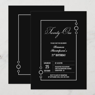 Invitation 21e anniversaire Black avec White Frame Party