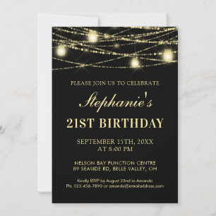 Invitation 21e anniversaire Black Gold Lumières Mason Jar Par