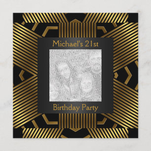 Invitation 21e anniversaire Black Gold Stripe Ajouter une pho