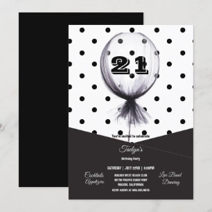 Invitation 21e Anniversaire Black Pois Balloon Invit