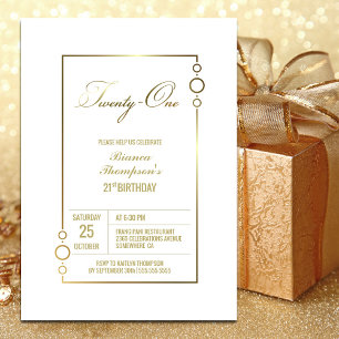 Invitation 21e anniversaire Blanc avec Gold Frame Party