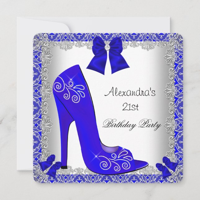 Invitation 21e Anniversaire Bleu Haut talon Chaussure Argent  (Devant)