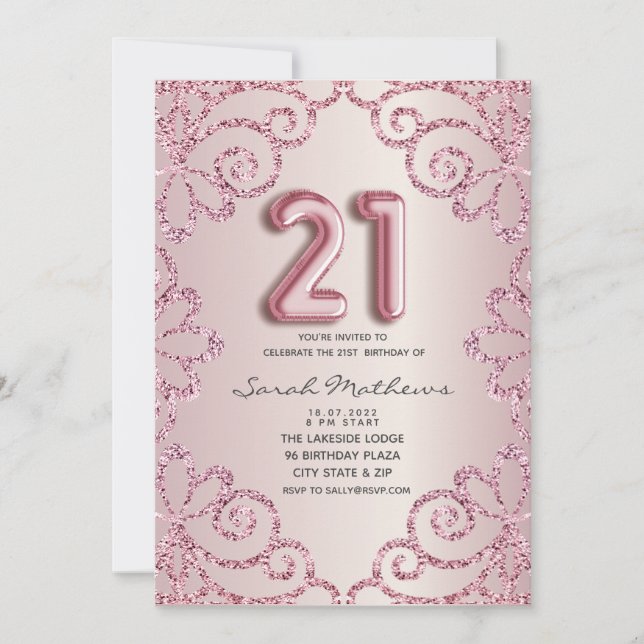 Invitation 21e anniversaire Blush Pink Parties scintillant Pr (Devant)