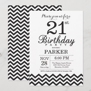 Invitation 21e anniversaire Chevron noir et blanc