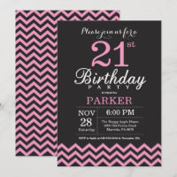 Invitation 21e anniversaire Chevron noir et rose