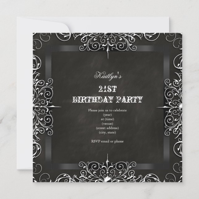 Invitation 21e Anniversaire de fête Chalkboard Black Antique (Devant)