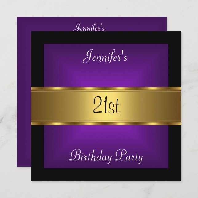 Invitation 21e anniversaire de fête Purple Gold (Devant / Derrière)