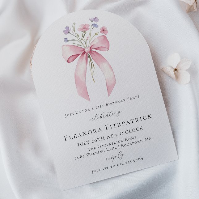 Invitation 21e Anniversaire de la fête de la Bow rose Fleur s (Créateur téléchargé)
