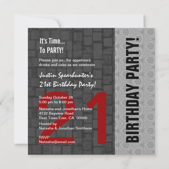 Invitation 21e anniversaire de l'Argent rouge moderne Noir D4 (Devant)