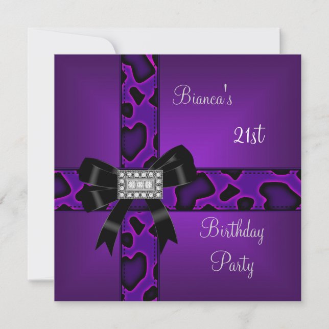 Invitation 21e Anniversaire Diamants de Bow Noir Violet Sauva (Devant)