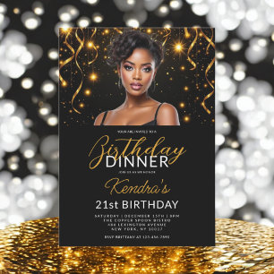 Invitation 21e Anniversaire Dîner Gold Black Photo Instagram