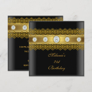 Invitation 21e anniversaire Elegant dentelle Black Gold Diamo
