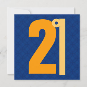 Invitation 21e Anniversaire Énorme Nombre Bleu et Or W1128