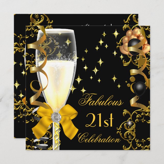 Invitation 21e Anniversaire Fabuleux Champagne Gold Black (Devant / Derrière)