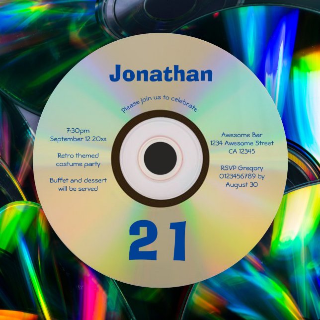 Invitation 21e Anniversaire Faux CD Retro 90s musique (Créateur téléchargé)