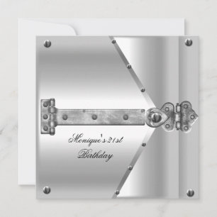 Invitation 21e Anniversaire Fête Argent serrures métalliques 