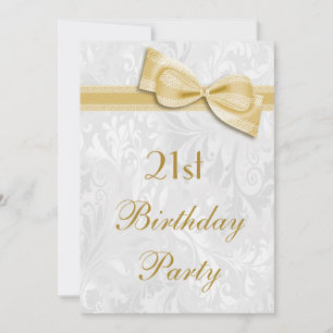Invitation 21e anniversaire Fête Damask et Faux Bow
