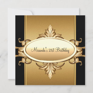 Invitation 21e Anniversaire Fête Noir Bronze Or