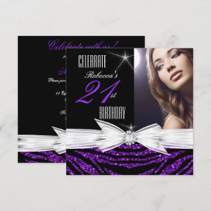 Invitation 21e Anniversaire Fête Purple 21 Zèbre Photo 3