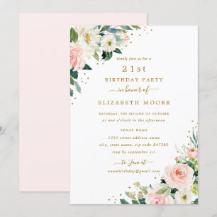 Invitation 21e anniversaire Floral Blush Gold