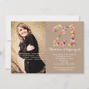 Invitation 21e anniversaire Floral Girls Party Photo