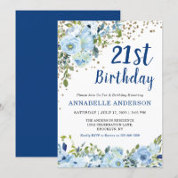 21e anniversaire Floral Navy Blue Gold Parties sci