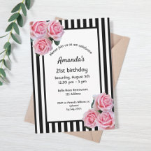 21e anniversaire flores roses sur bandes blanches