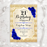 21e anniversaire - Gold Stripes Royal Blue Roses