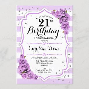 Invitation 21e anniversaire - Lavande Blanc Fleurs pourpres