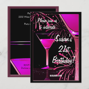Invitation 21e anniversaire Martini Cocktail soirée rose