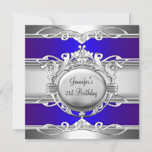 Invitation 21e Anniversaire Métal Chrome Bleu Plaque Argent