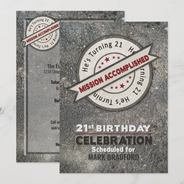 Invitation 21e anniversaire, mission accomplie, (Devant / Derrière)
