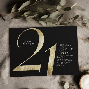 Invitation 21e anniversaire moderne minimaliste noir et or